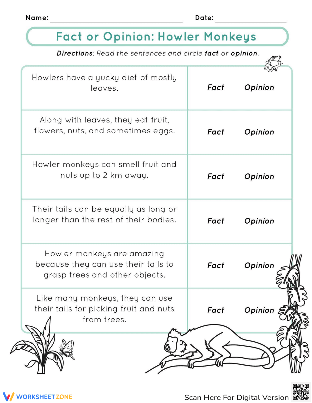 Fact or Opinion: Howler Monkeys - Page 2