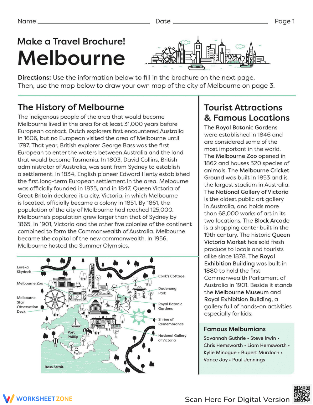 Travel Brochure: Exploring Melbourne Worksheet - Page 1