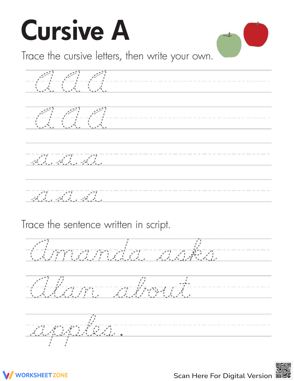 Practice Cursive A - Page 1