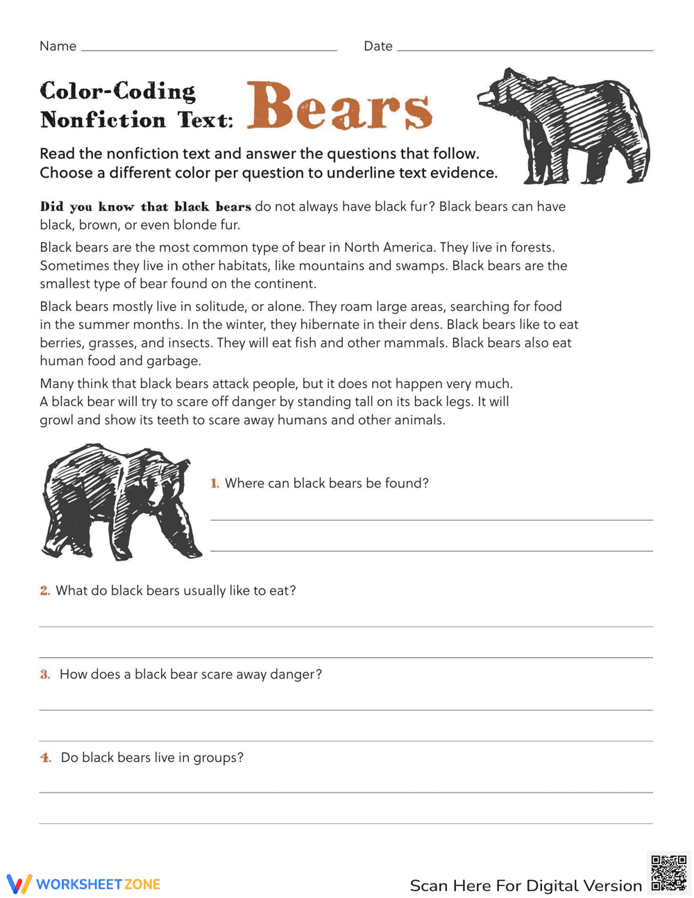 Color Coding Nonfiction Text: Bears - Page 1