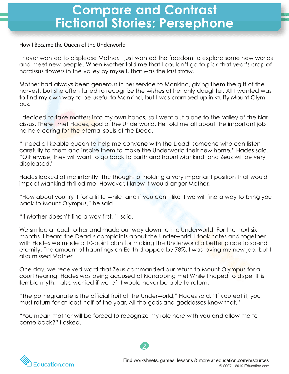 Compare and Contrast: Persephone Worksheet - Page 2