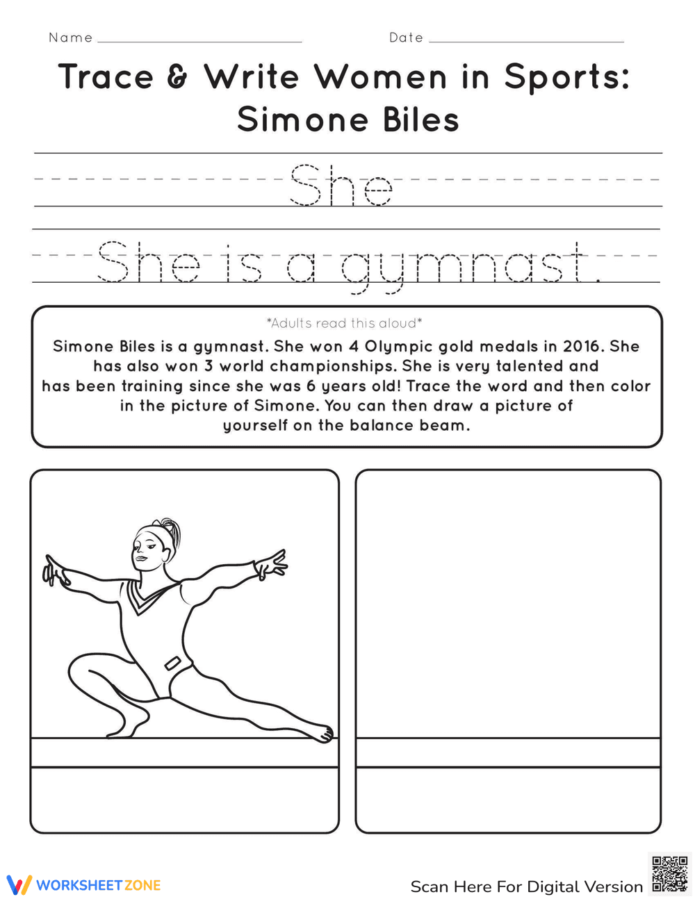 Trace and Write Women in Sports: Simone Biles - Page 1