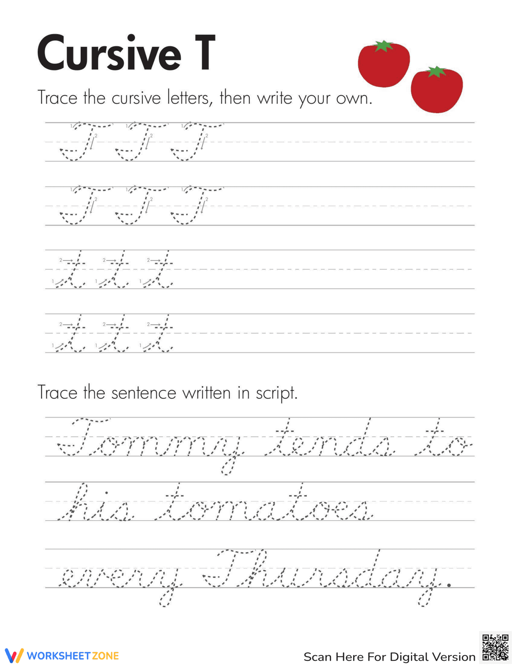 Cursive T Writing Practice - Page 1
