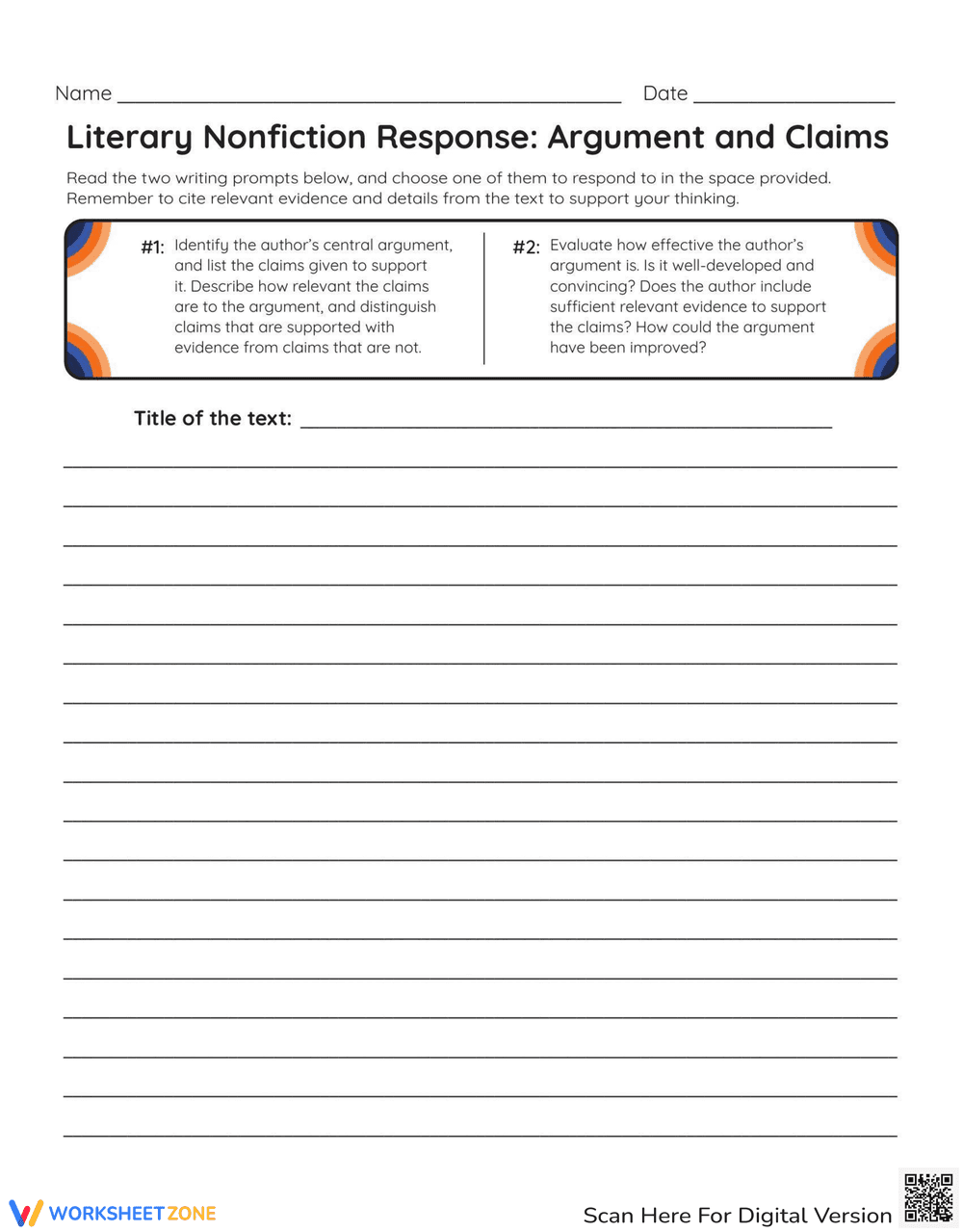 Literary Nonfiction Response Prompt - Page 1