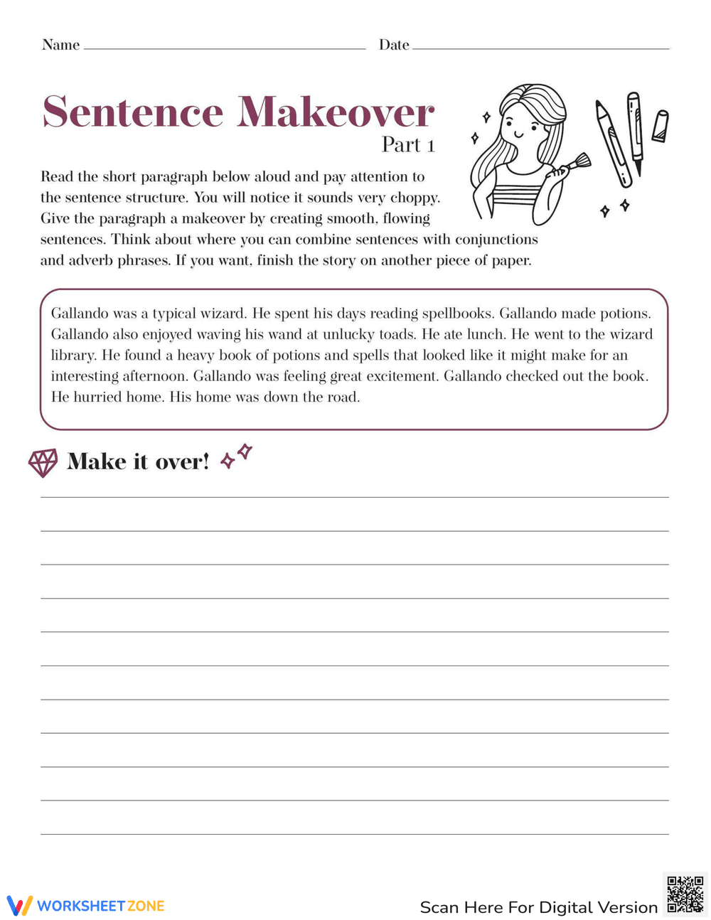 Sentence Makeover Worksheet: Improve Your Writing - Page 1