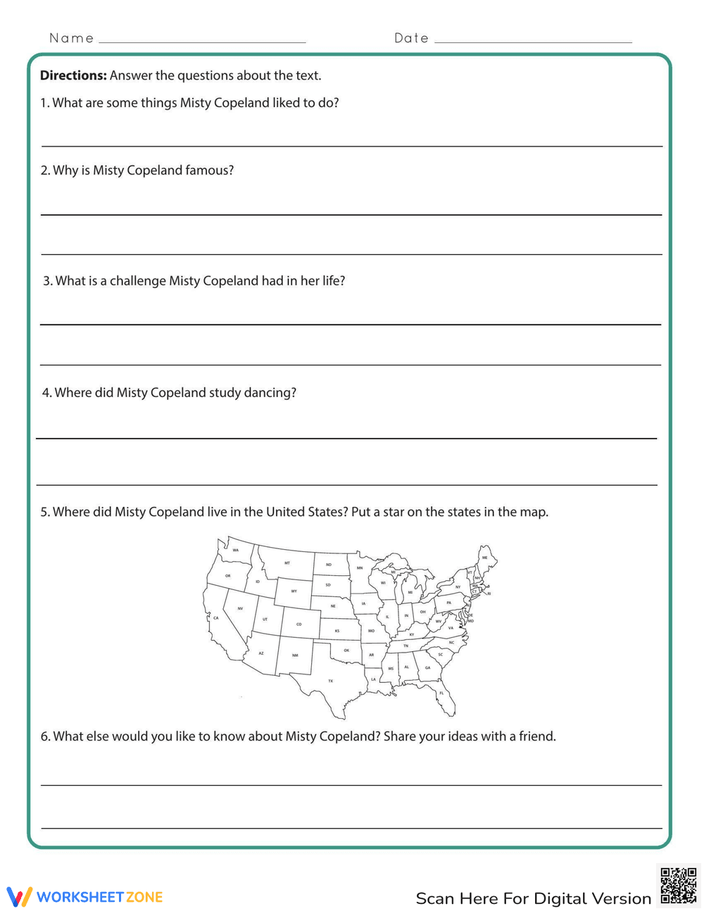 A Misty Copeland Biography Worksheet - Page 2