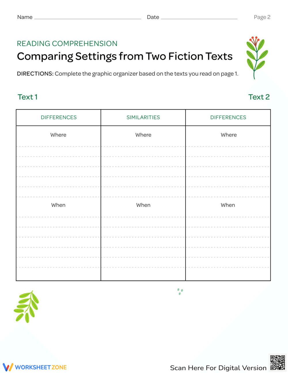 Comparing Settings from Two Fiction Texts - Page 2