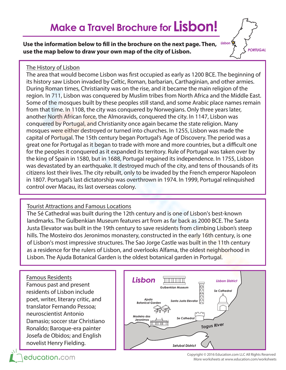 Lisbon Travel Brochure Project Worksheet - Page 1