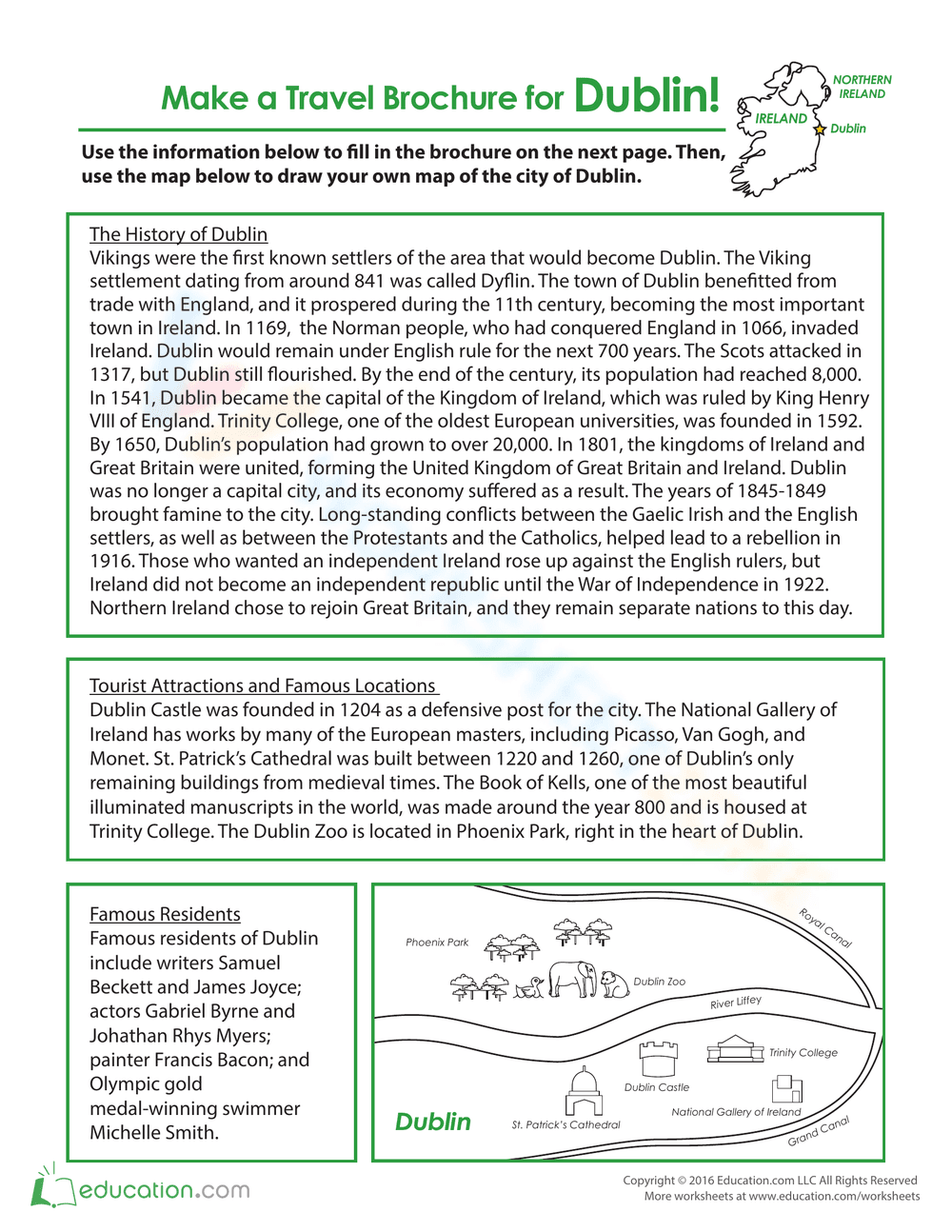 Dublin Travel Brochure Project Worksheet - Page 1