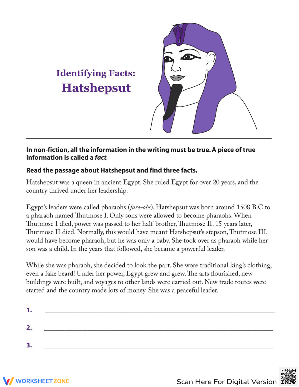 Hatshepsut Worksheet: Ancient Egyptian Ruler - Page 1