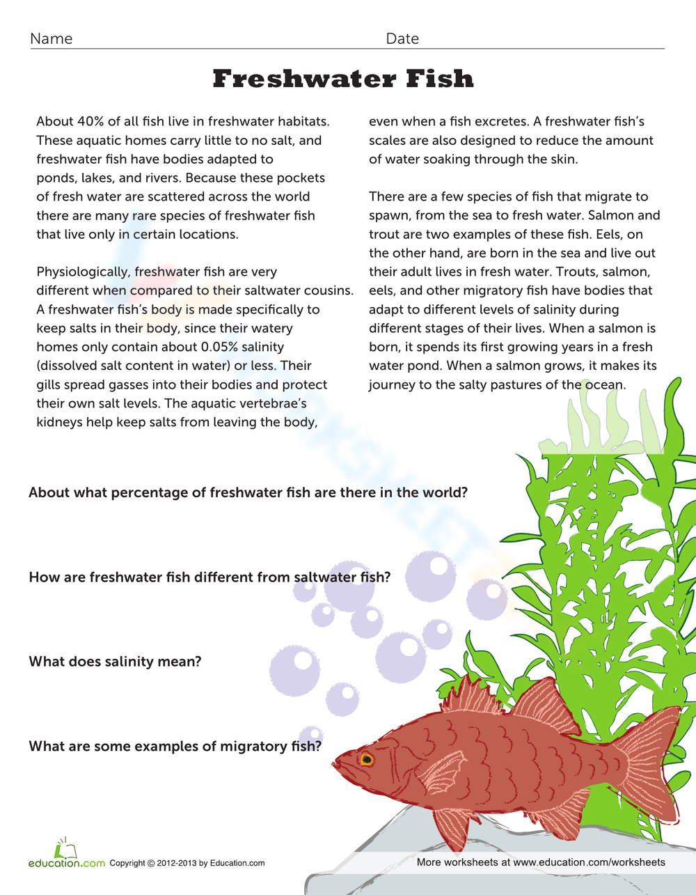Freshwater Fish Worksheet - Page 1