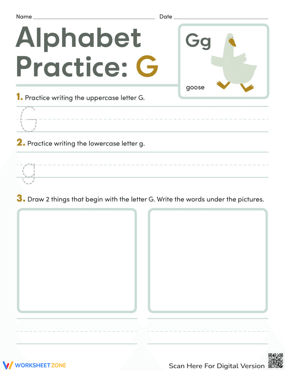 Alphabet Practice: Letter G Worksheet - Page 1