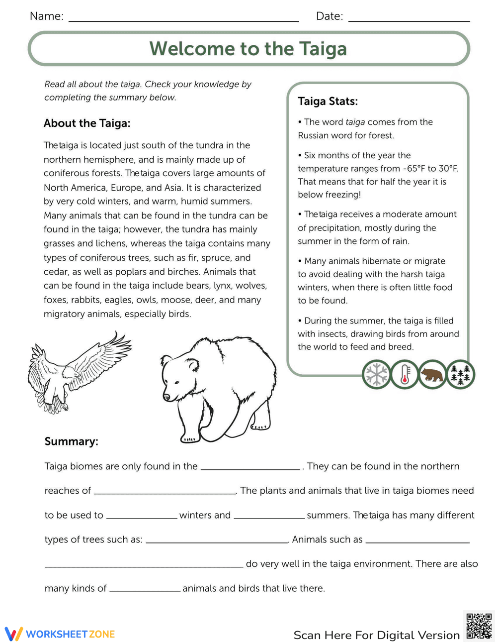 Explore the Taiga Biome Worksheet - Page 1