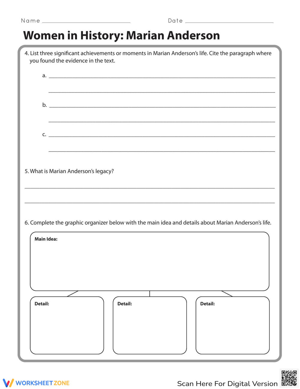 Learn About Marian Anderson: Women in History Worksheet - Page 2