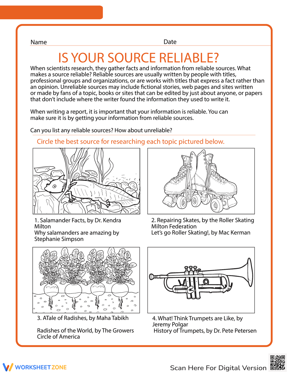 Identifying Reliable Sources Worksheet - Page 1