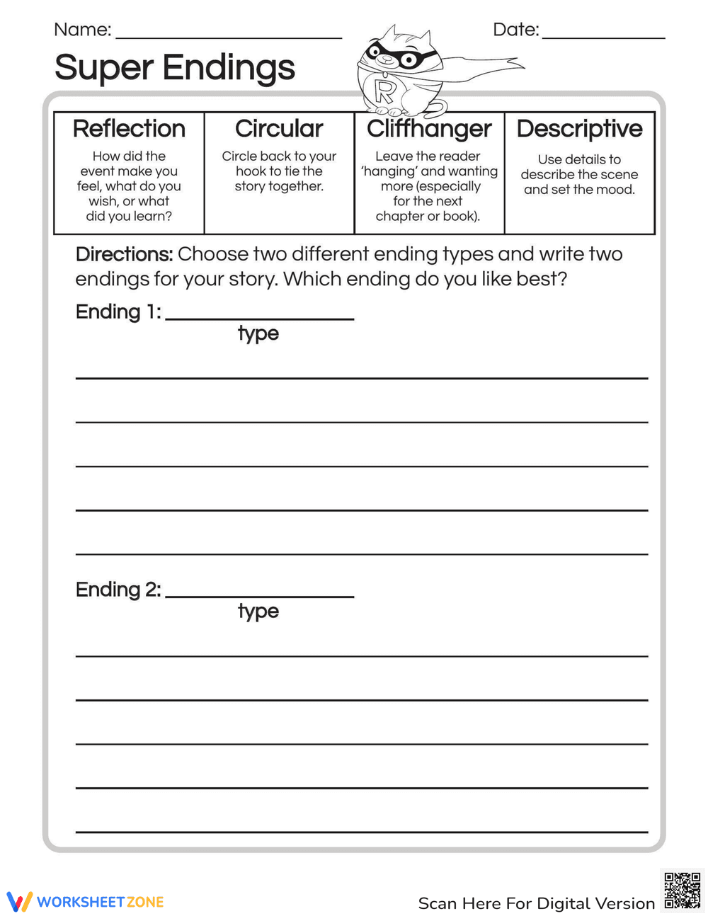 Super Endings Worksheet - Page 1