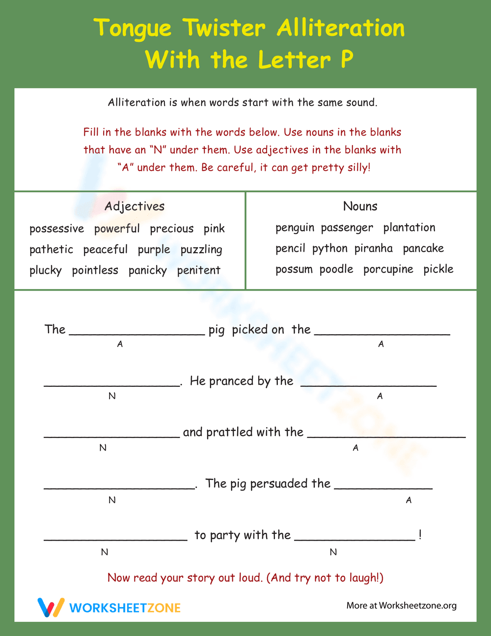 Alliteration Tongue Twisters Practice - Page 1