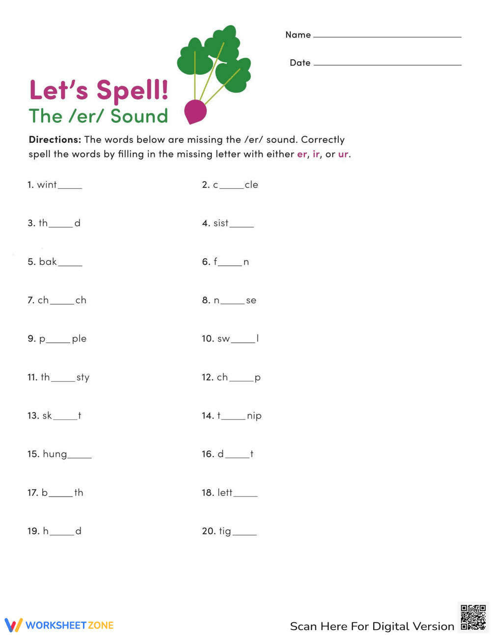 Let’s Spell the /er/ Sound - Page 1