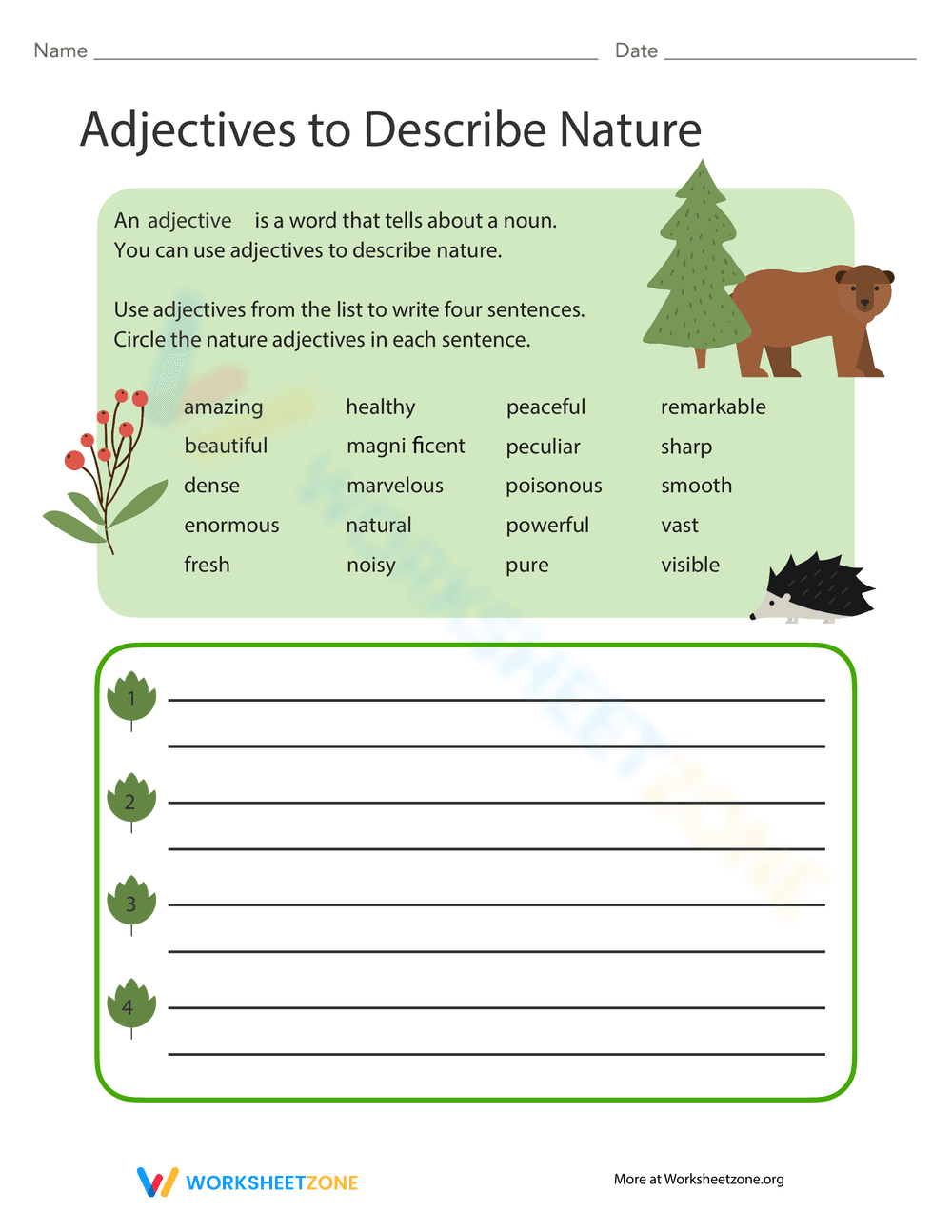 Adjectives to Describe Nature Worksheet - Page 1