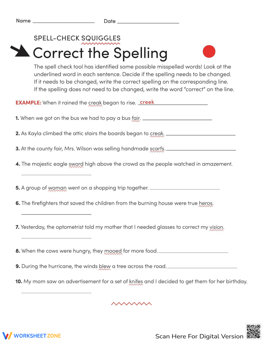 Spell-Check Squiggles: Correct the Spelling - Page 1