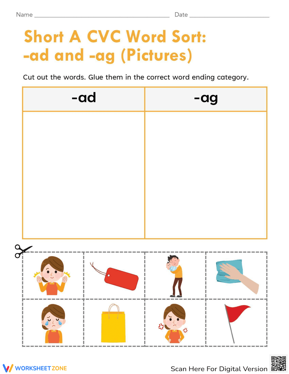 Short A CVC Word Sort: -ad and -ag (Pictures) - Page 1