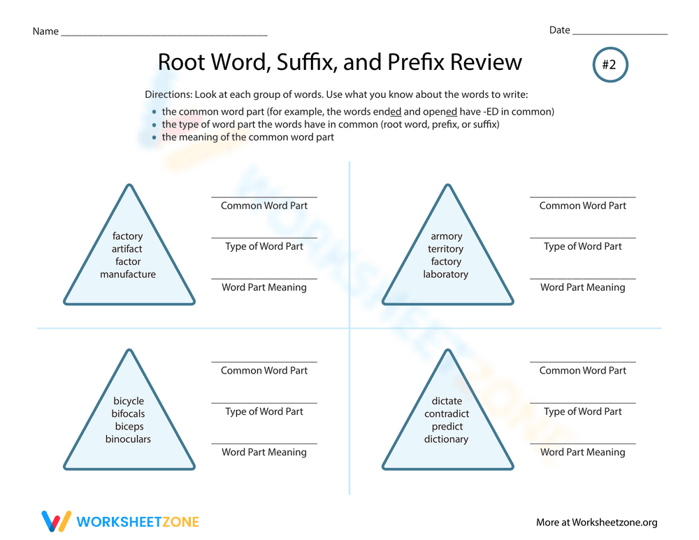 Root Word, Suffix, and Prefix Review #2 - Page 1