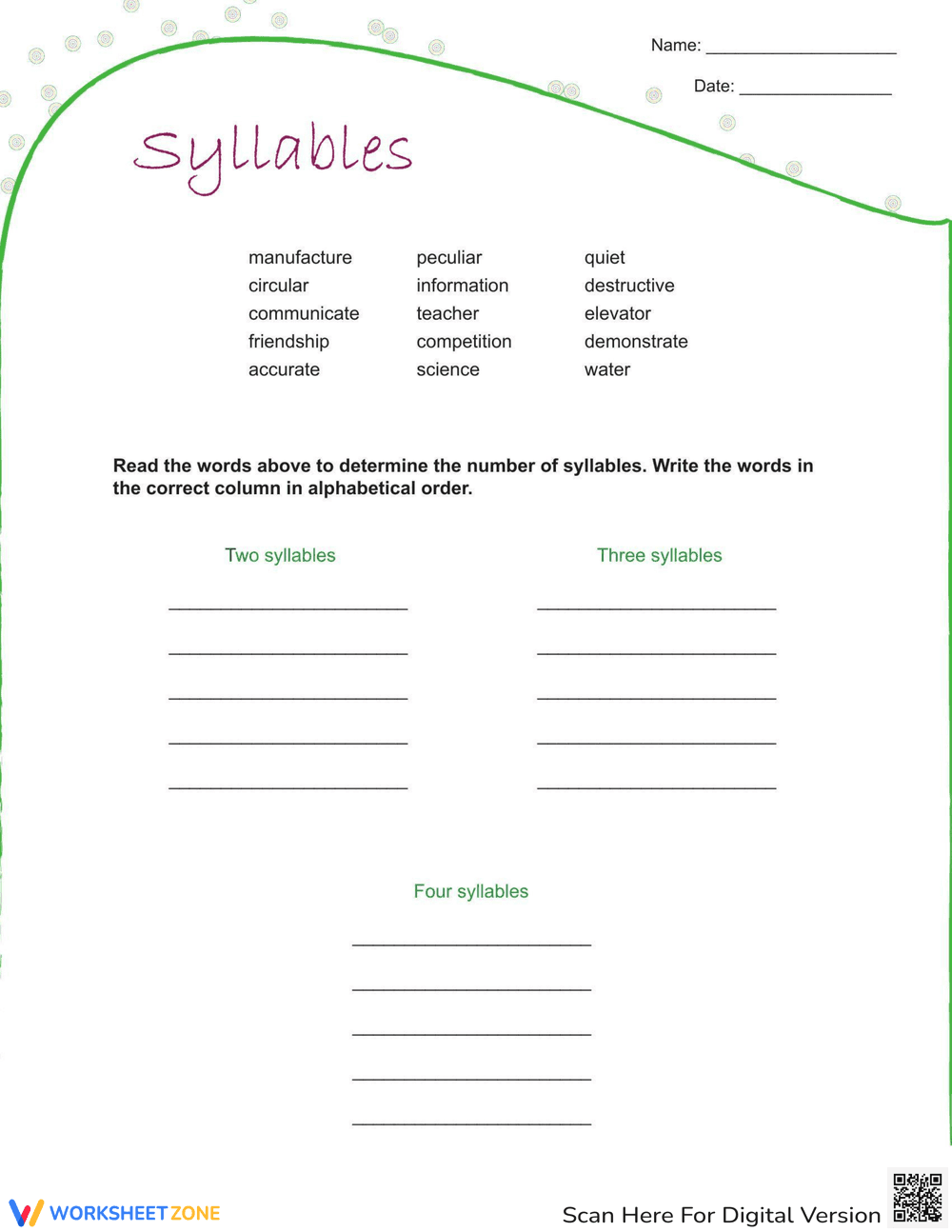 Syllable Practice: Count the Syllables - Page 1