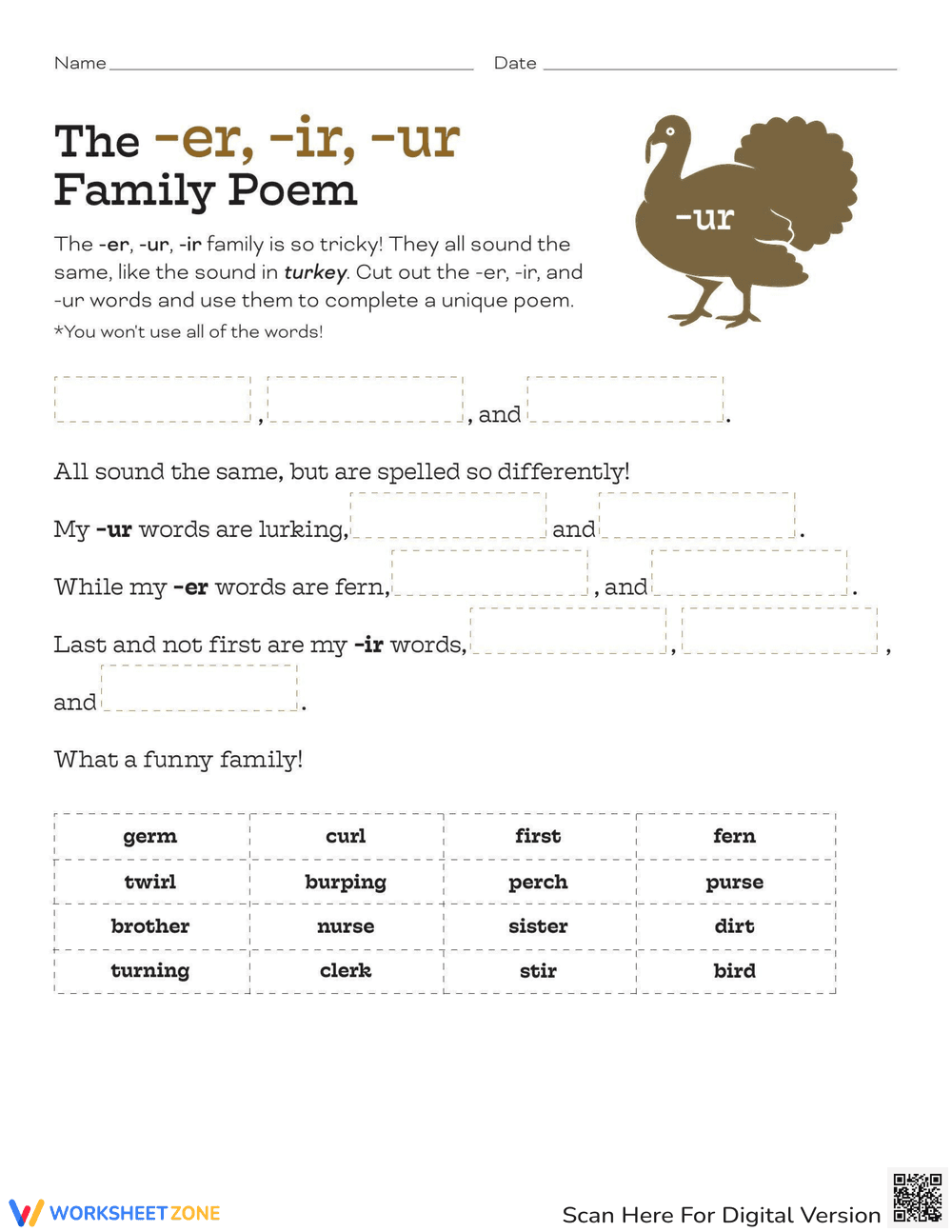 Exploring the -er, -ir, -ur Word Families through Poetry - Page 1