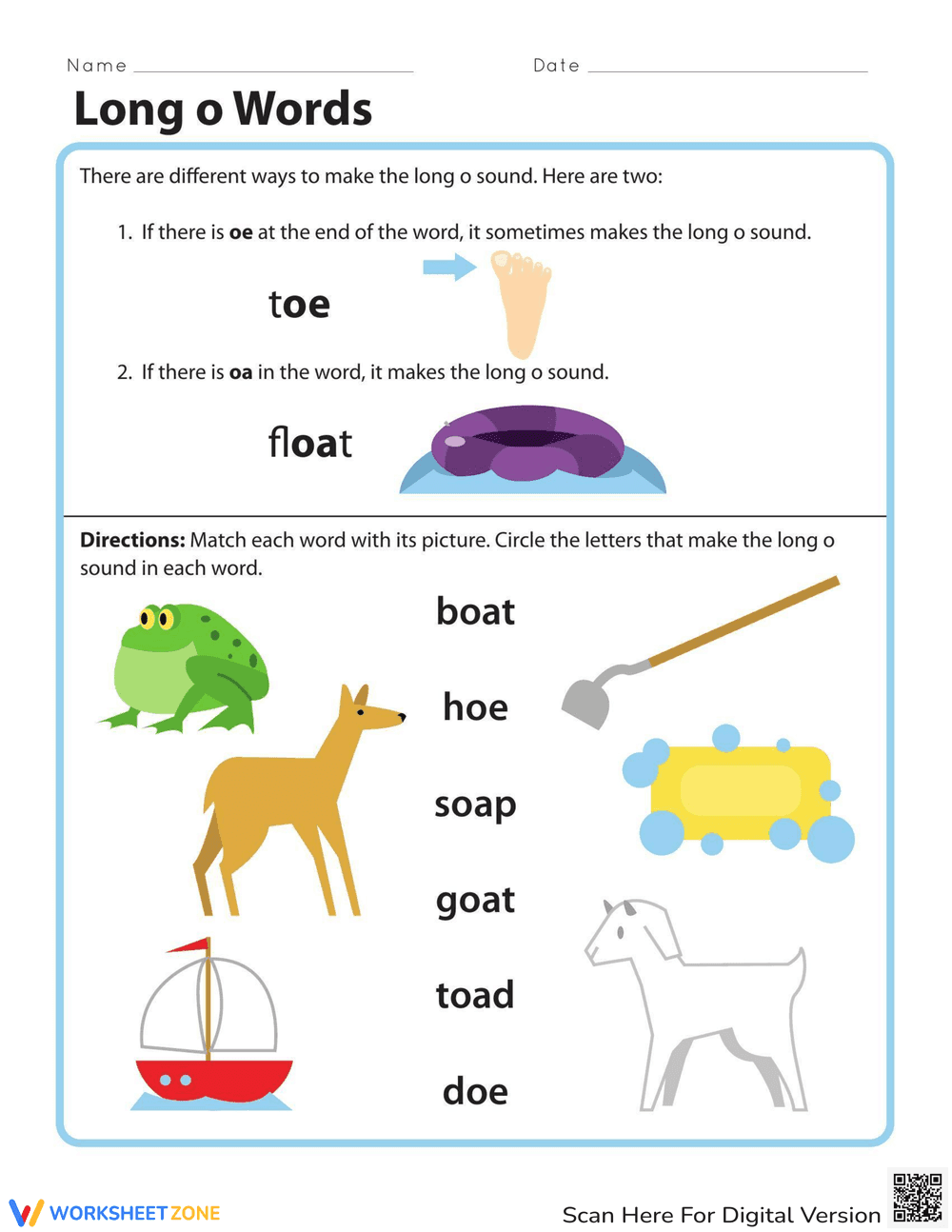 Long O Words Worksheet: Fun Phonics Practice - Page 1
