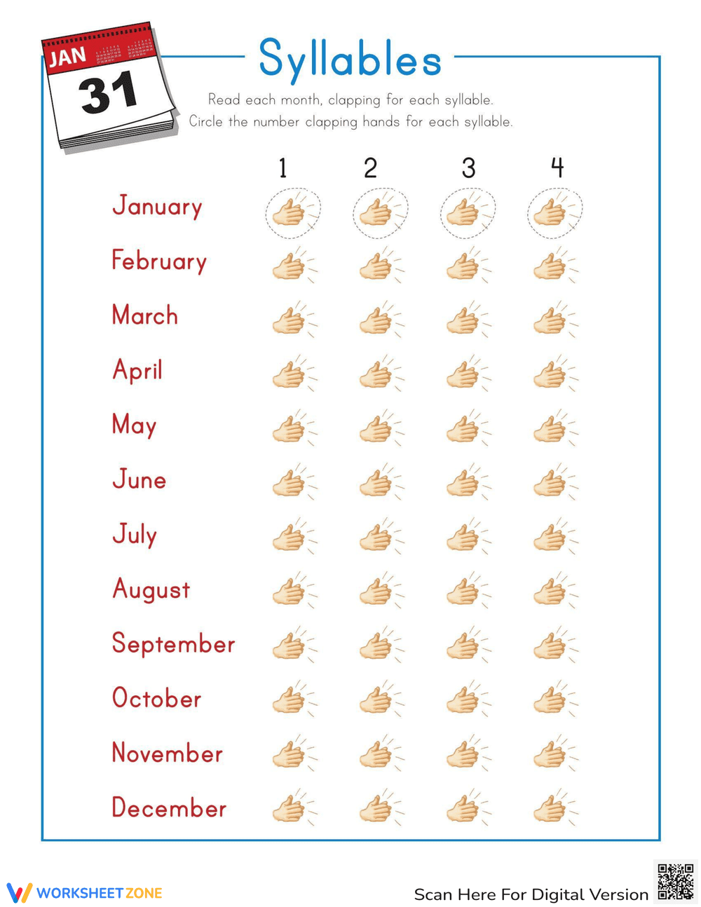 Clapping Syllables: Months - Page 1