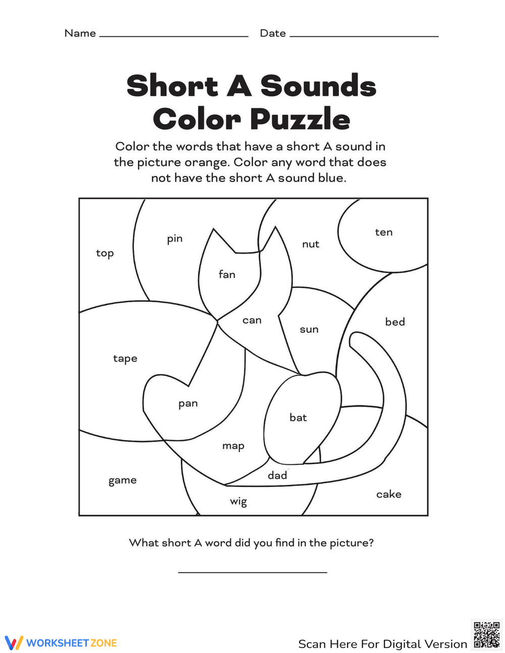 Short A Sounds Color Puzzle - Page 1