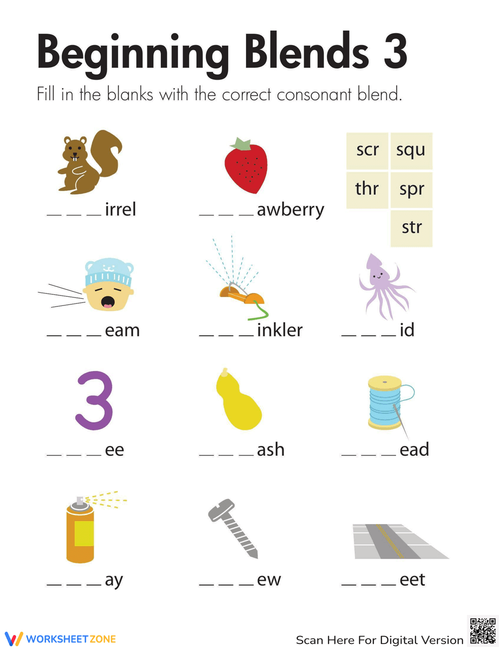 Beginning Blends Practice Worksheet - Page 1