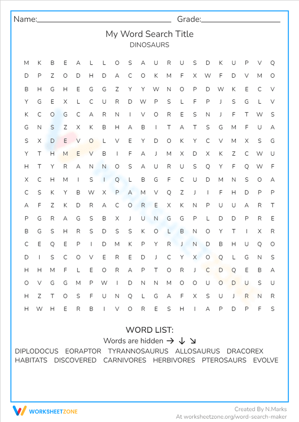 Dinosaur Vocabulary Word Search - Page 1