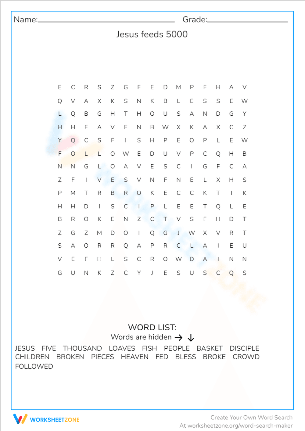 Jesus Feeds 5000: Story Worksheet - Page 1