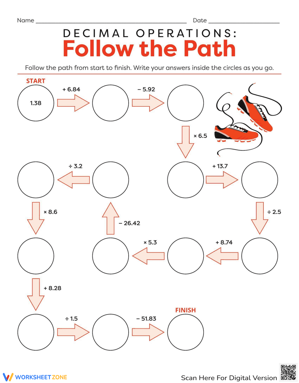 Decimal Operations: Follow the Path - Page 1