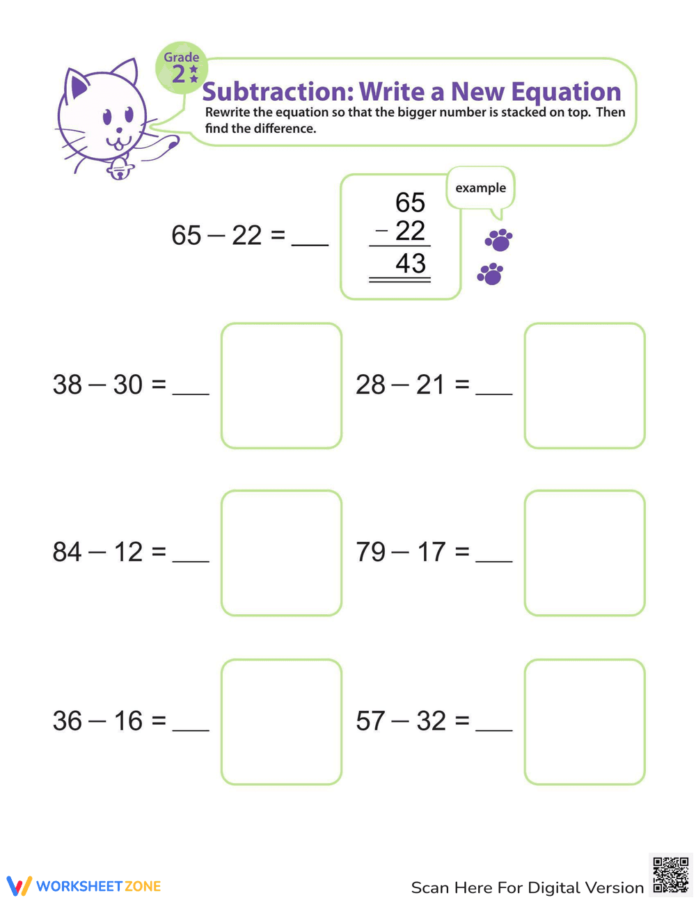 Writing Subtraction Equations Worksheet - Page 1