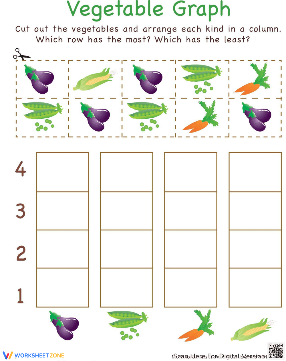 Cut Out Graph: Vegetables Worksheet - Page 1