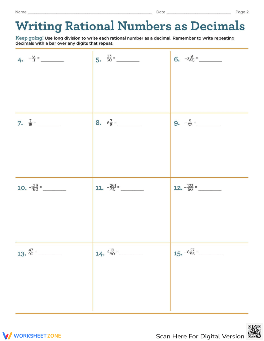 Writing Rational Numbers as Decimals - Page 2