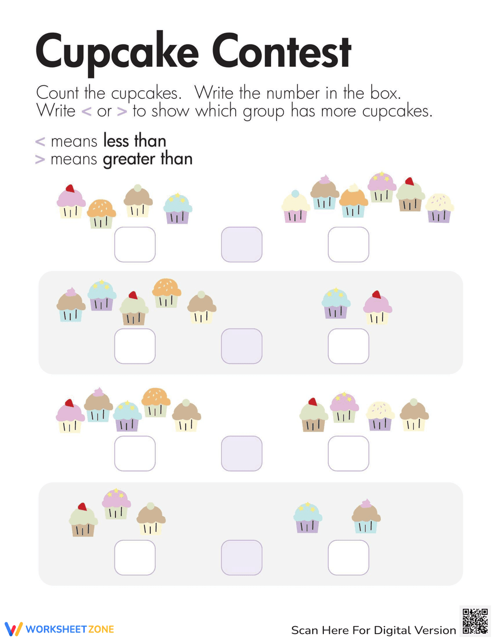 Cupcake Comparing: Comparing Skills Practice - Page 1