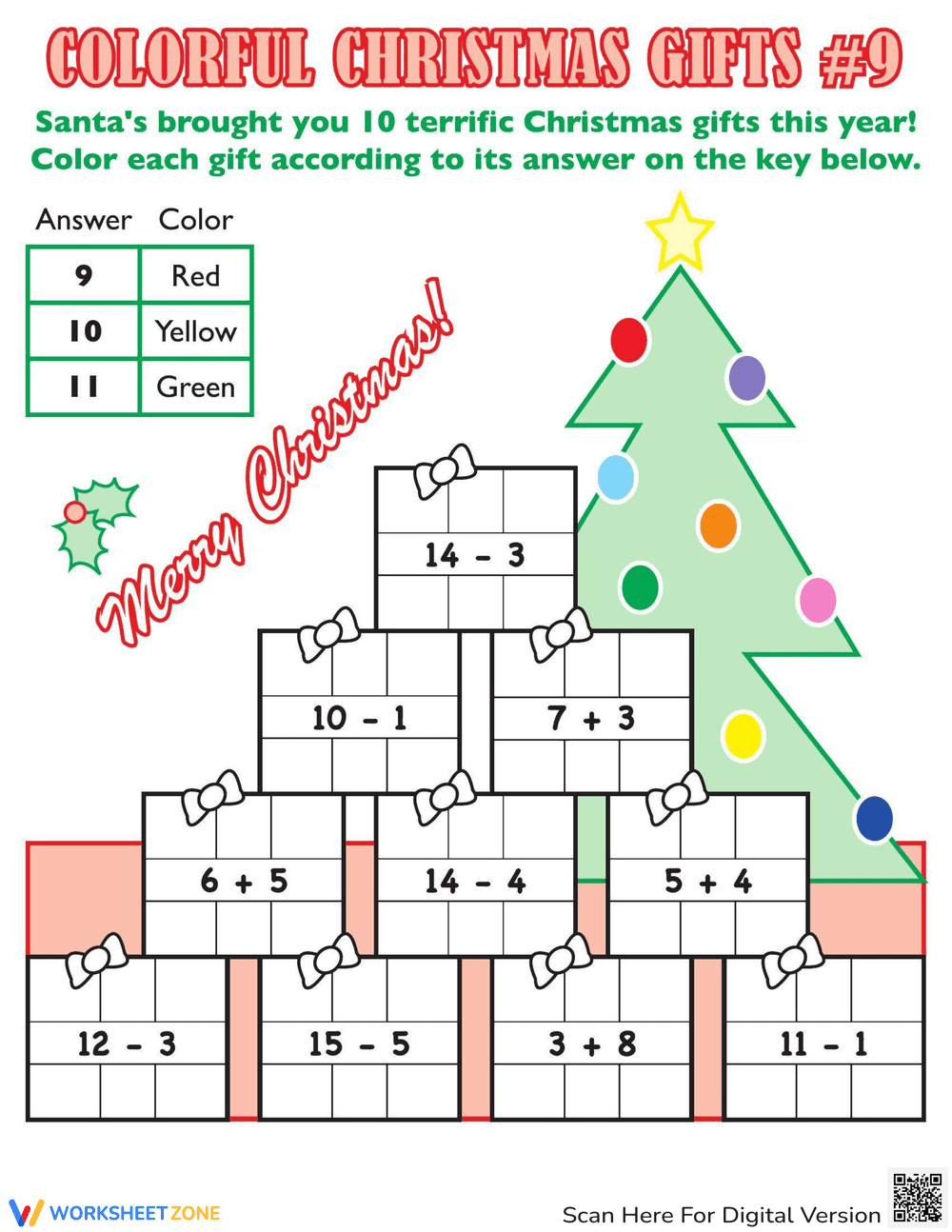 Christmas Math Facts Practice: Number 9 - Page 1