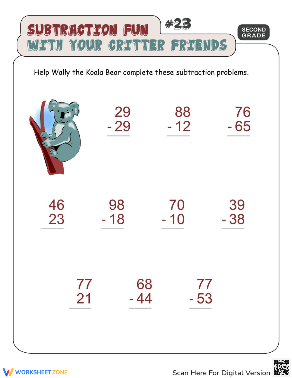 Critter Subtraction Fun: Practice Subtraction - Page 1