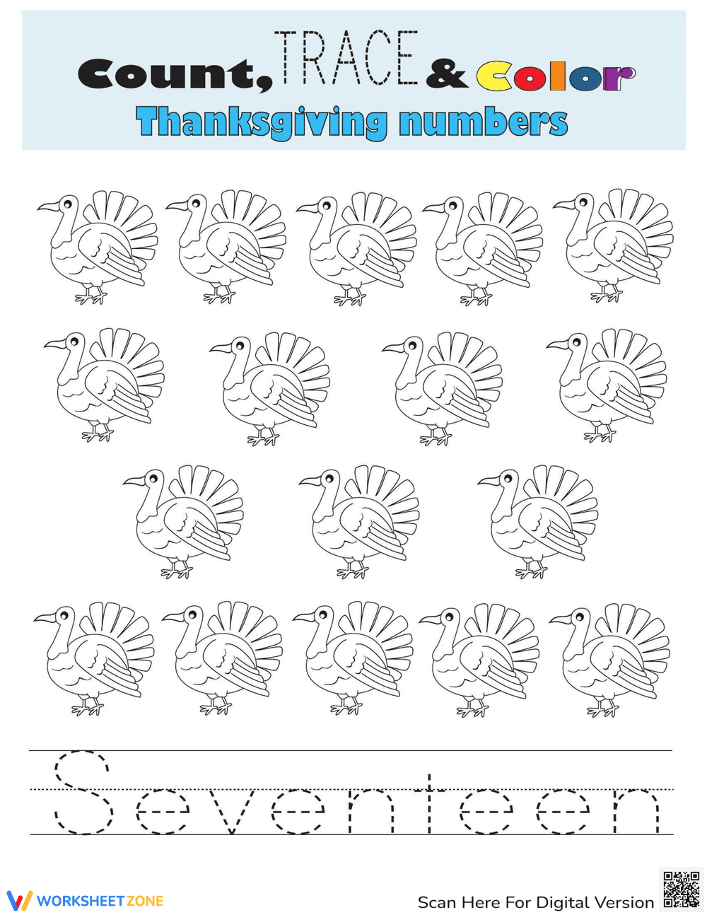 Count, Trace, Color Worksheet - Page 1