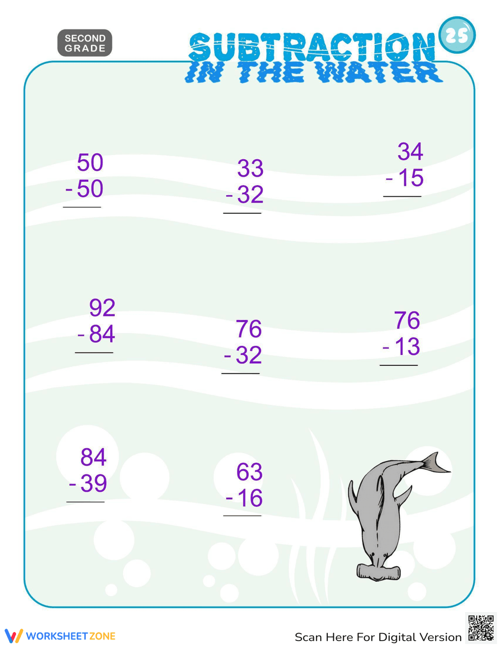 Underwater Subtraction Fun Practice - Page 1