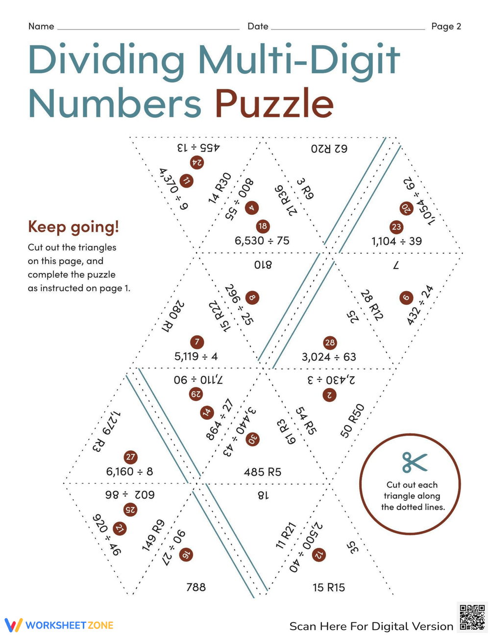 Multi-Digit Division Puzzle Worksheet - Page 2
