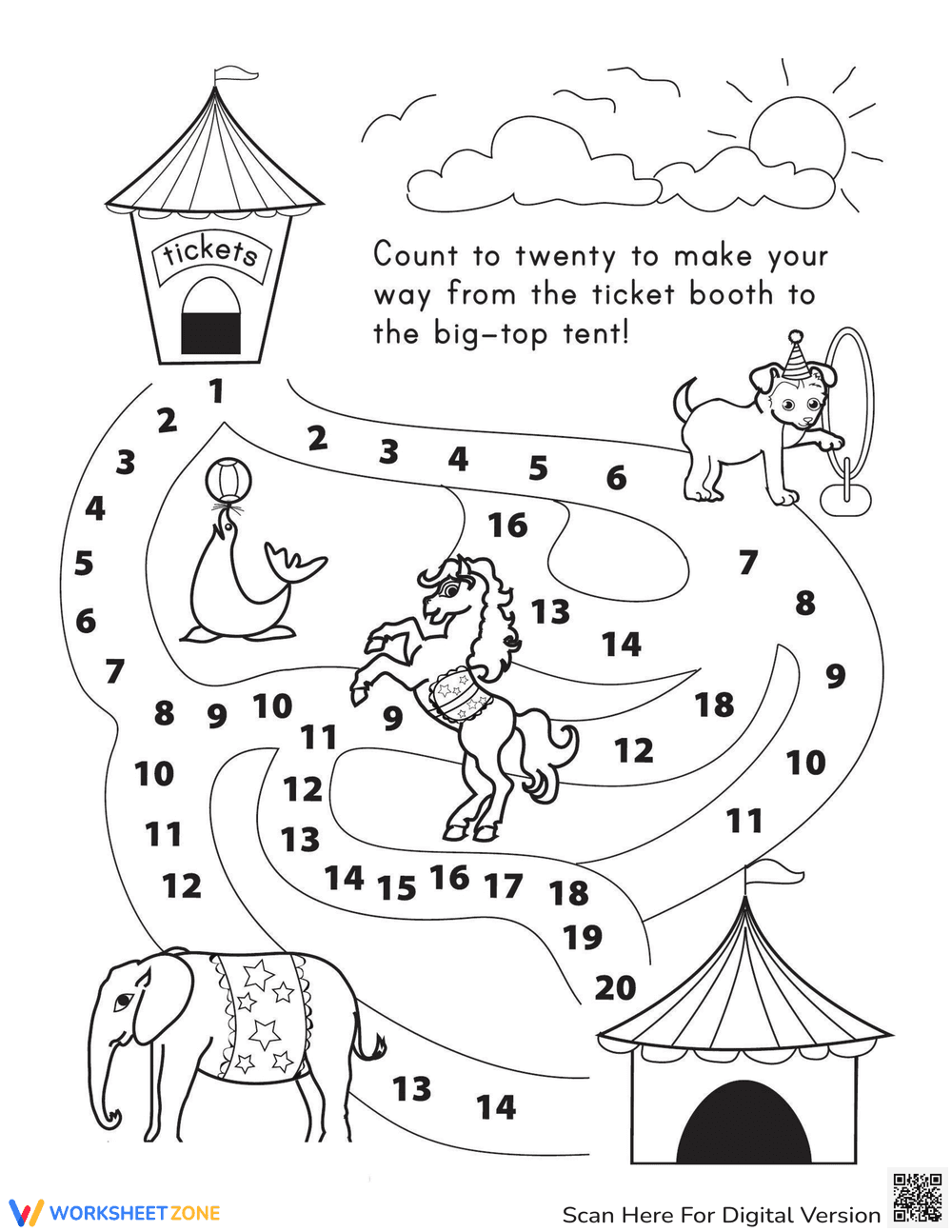 Circus-Themed Counting Practice Worksheet - Page 1