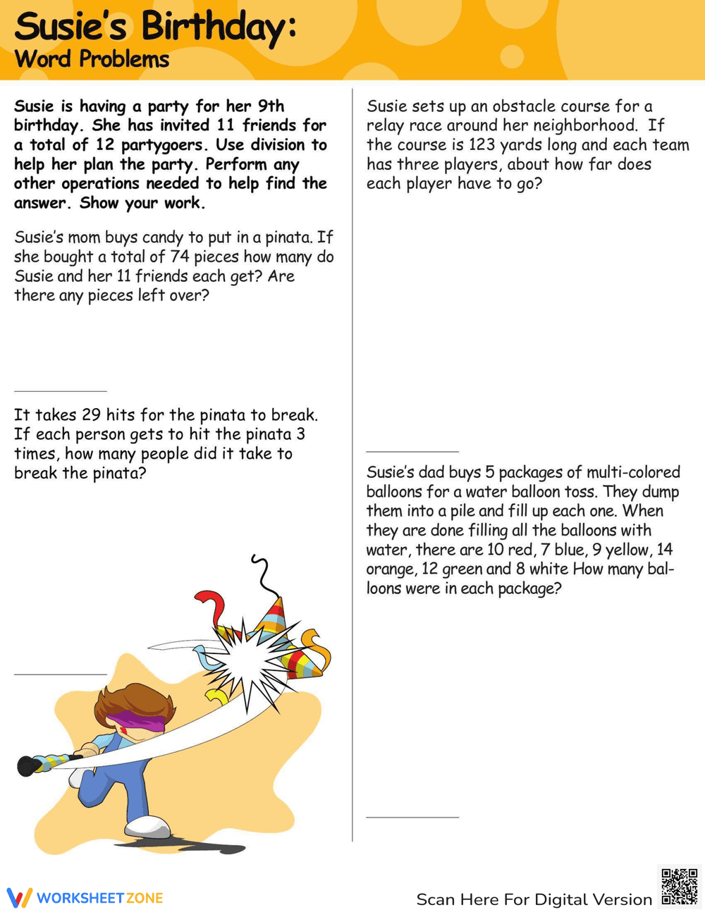 Division Word Problems Party Theme - Page 1