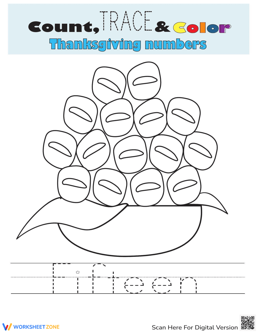 Count, Trace, Color Number 15 Worksheet - Page 1