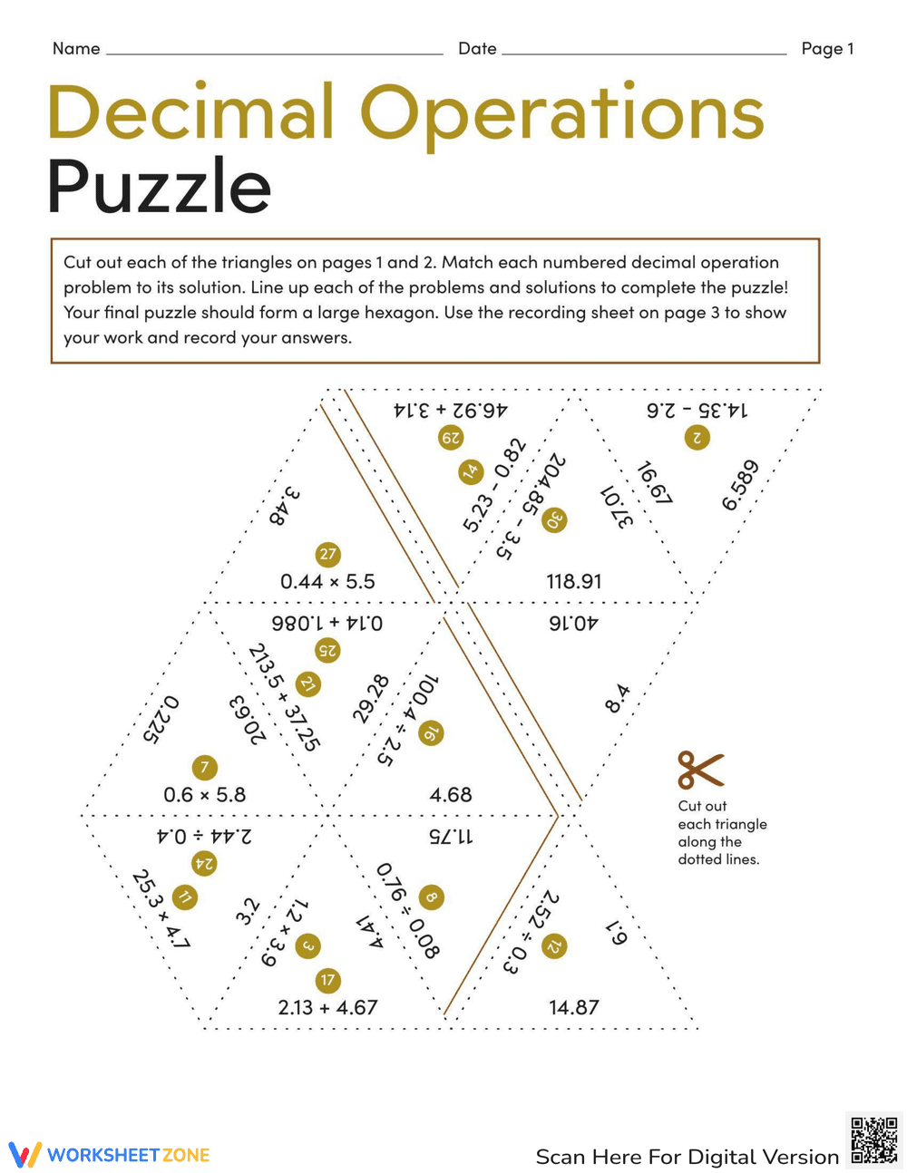 Decimal Operations Puzzle: Math Puzzle Fun - Page 1