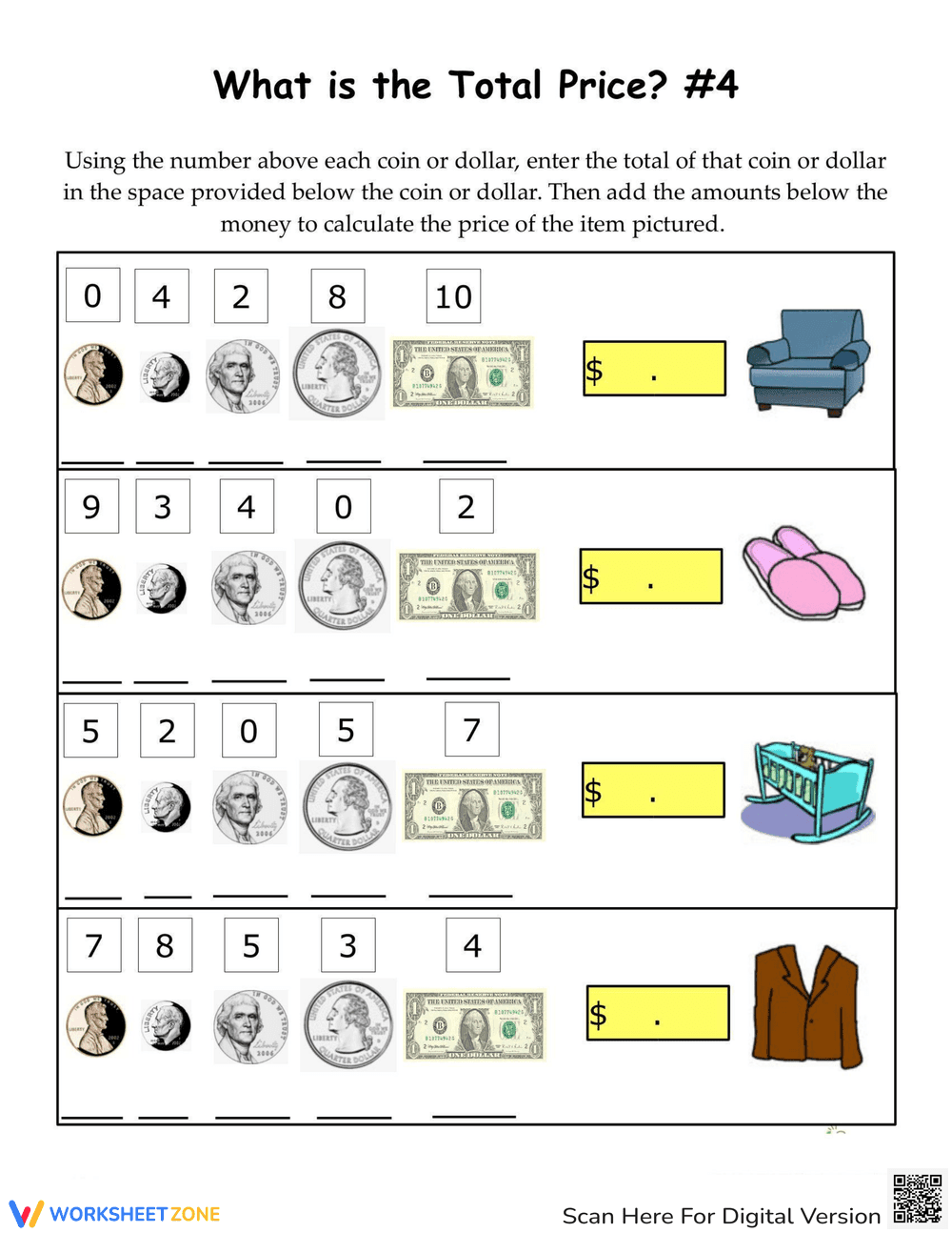 Adding Dollars and Coins: Money Math - Page 1