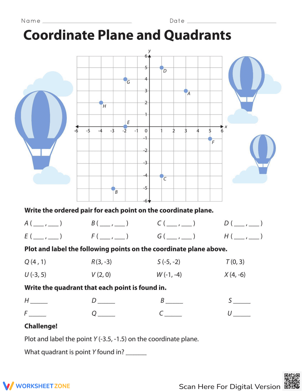 Identify Coordinate Plane Quadrants - Page 1